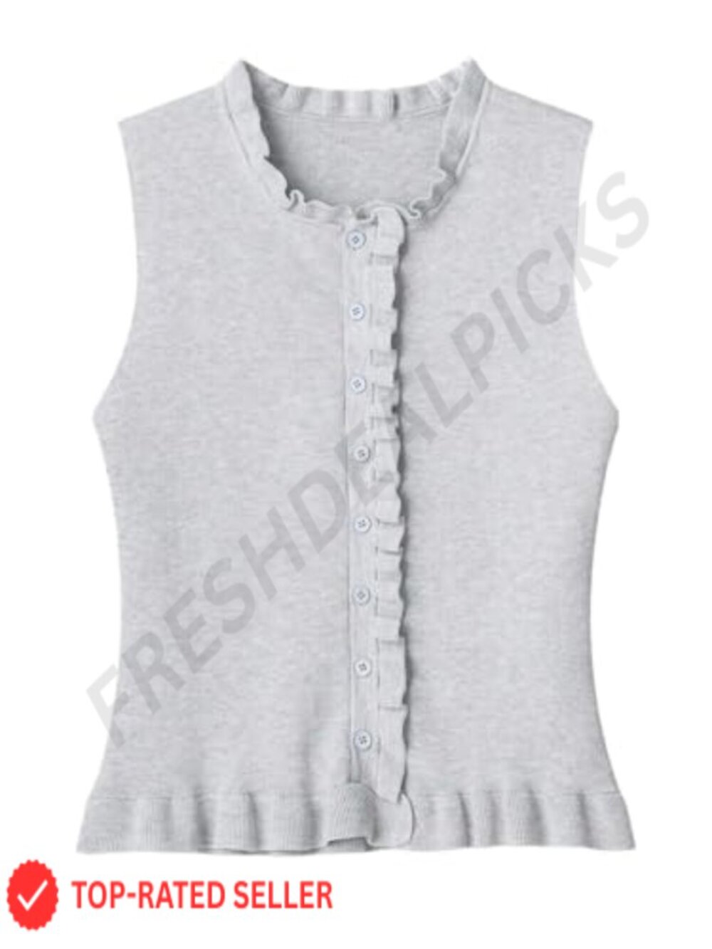 Ruffle Knit Sleeveless Button Down Sweater Vest Top Polyester Summer
